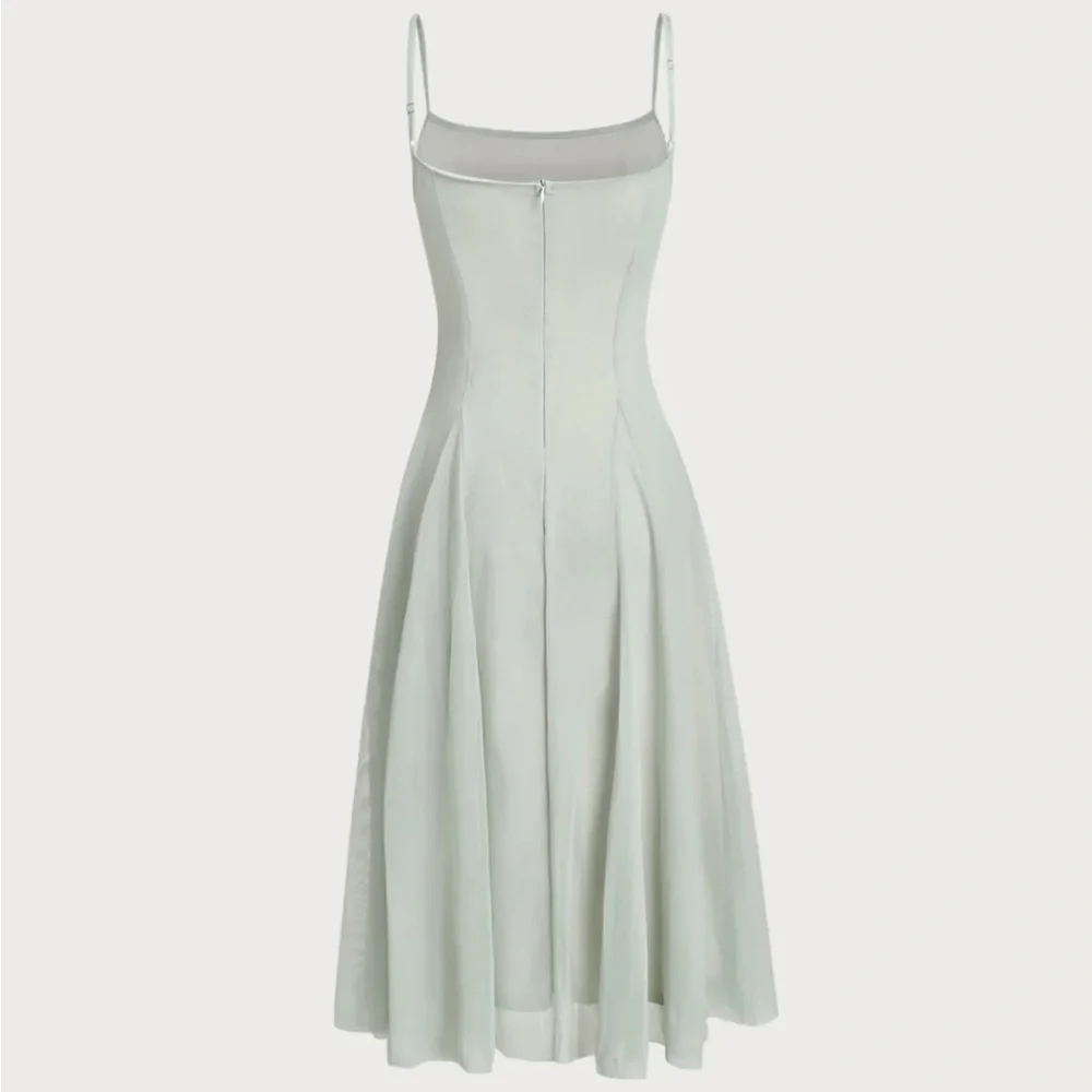Green A-Line Slip Pleated Midi Dress - Picture 8 of 9